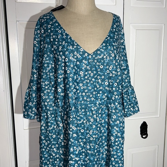 NWT Pinup Fashion Plus Size 24W Blue Floral Prairie Cottage Dress - Picture 2 of 10